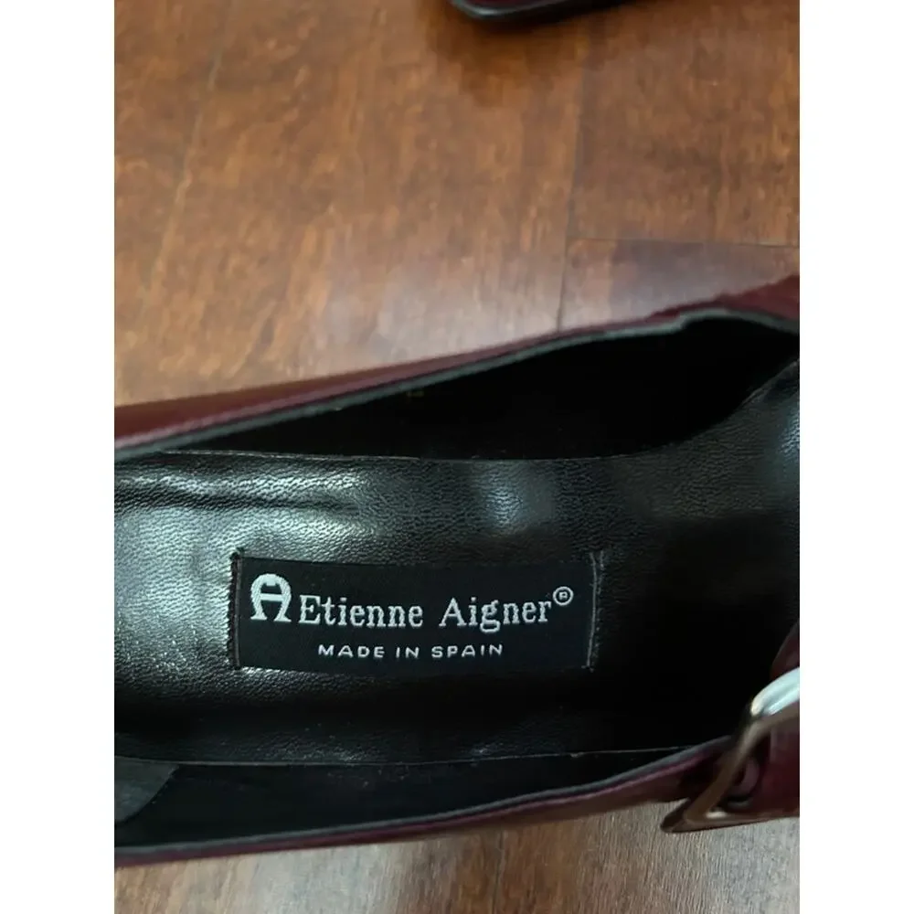 Vintage Etienne Aigner Women's Oxblood Leather Mary Jane Buckle Heels, Size 8